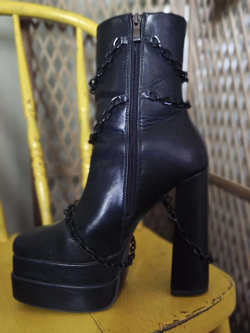 Killstar Black Chain-Accented Platform Ankle Boots